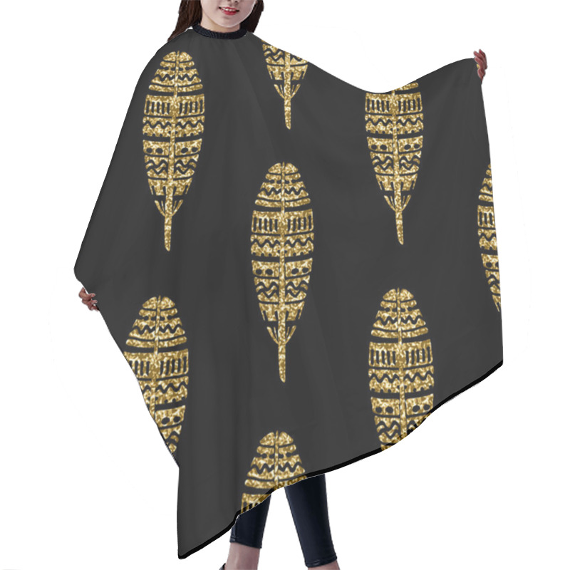 Personality  Gold Glitter Feathers Seamless Pattern Hair Cutting Cape