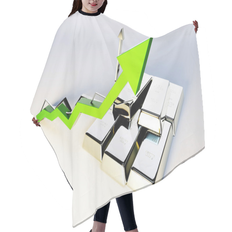 Personality  3d Render Image Of Silver Bars With Growing Graph Hair Cutting Cape