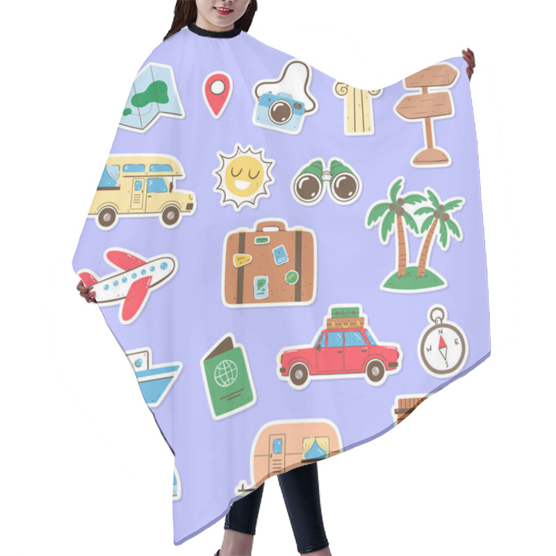 Personality  Travel And Summer Holidays Sticker Collection. Hand-drawn Isolated Elements With A White Border. Vector Illustration. Hair Cutting Cape