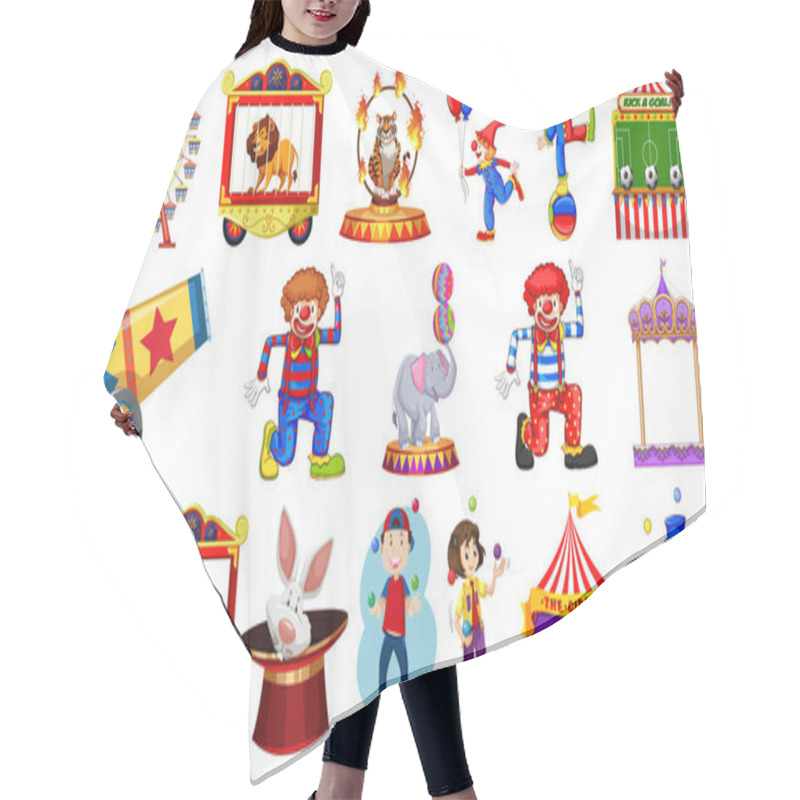 Personality  Set Of Circus Characters And Amusement Park Elements Illustration Hair Cutting Cape