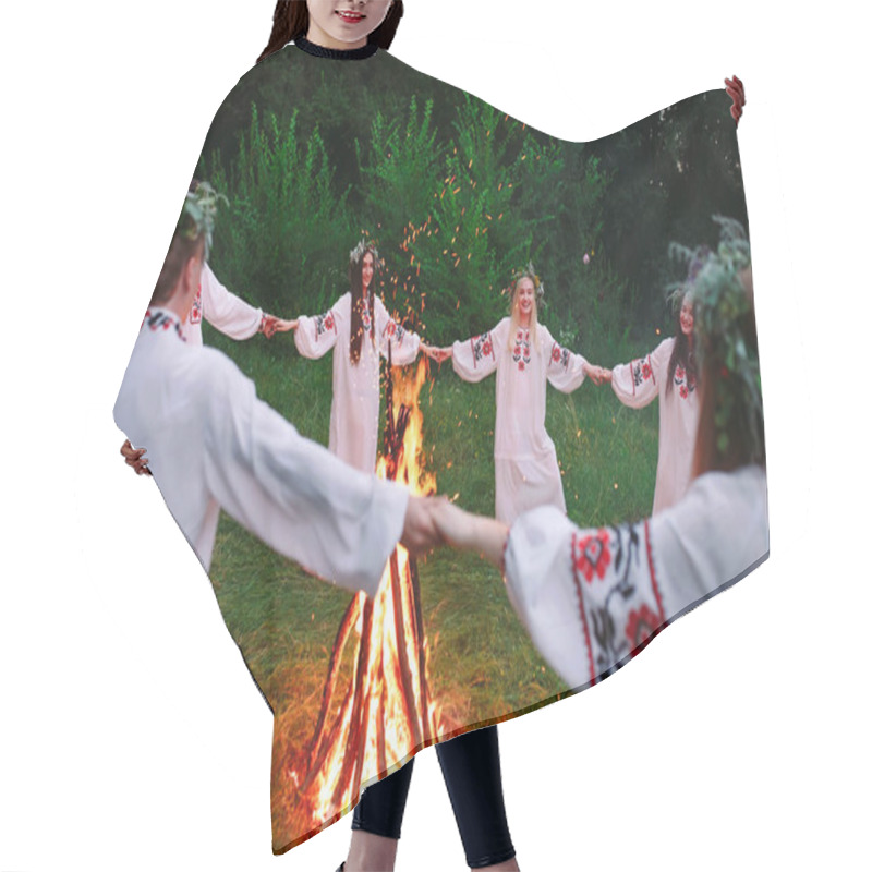 Personality  Midsummer. Young People In Slavic Clothes Circle Dance Around A Bonfire In The Forest. Hair Cutting Cape