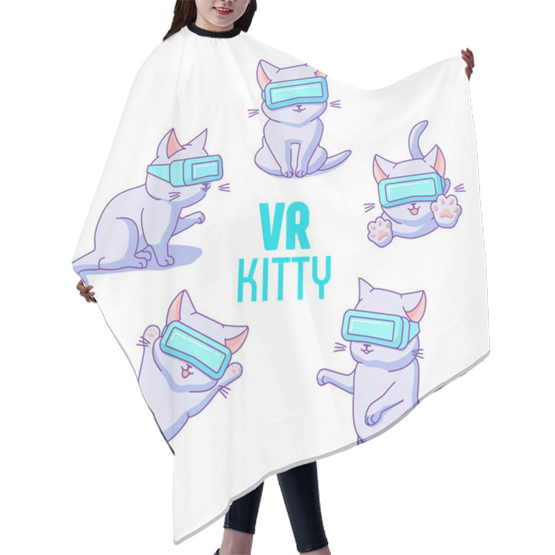 Personality  Set Of Cute Cartoon Cats With VR Glasses Hair Cutting Cape