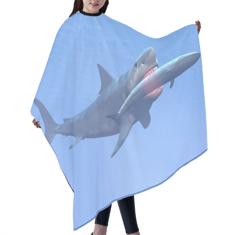 Personality  Megalodon Shark Eating Blue Whale - 3D Render Hair Cutting Cape