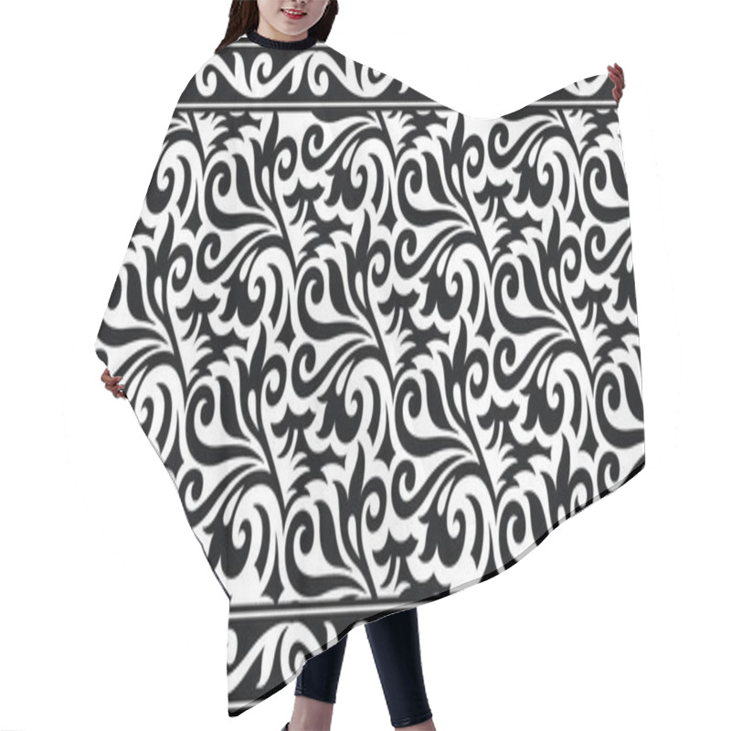 Personality  Seamless Abstract Black And White Floral Border Hair Cutting Cape