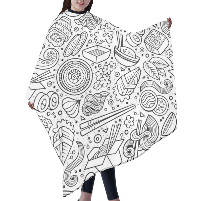 Personality  Cartoon Cute Hand Drawn Japan Food Seamless Pattern Hair Cutting Cape