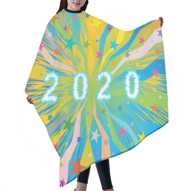 Personality  Happy New Year Celebratory Burst Background With Frozen Ice Letters 2020 Hair Cutting Cape