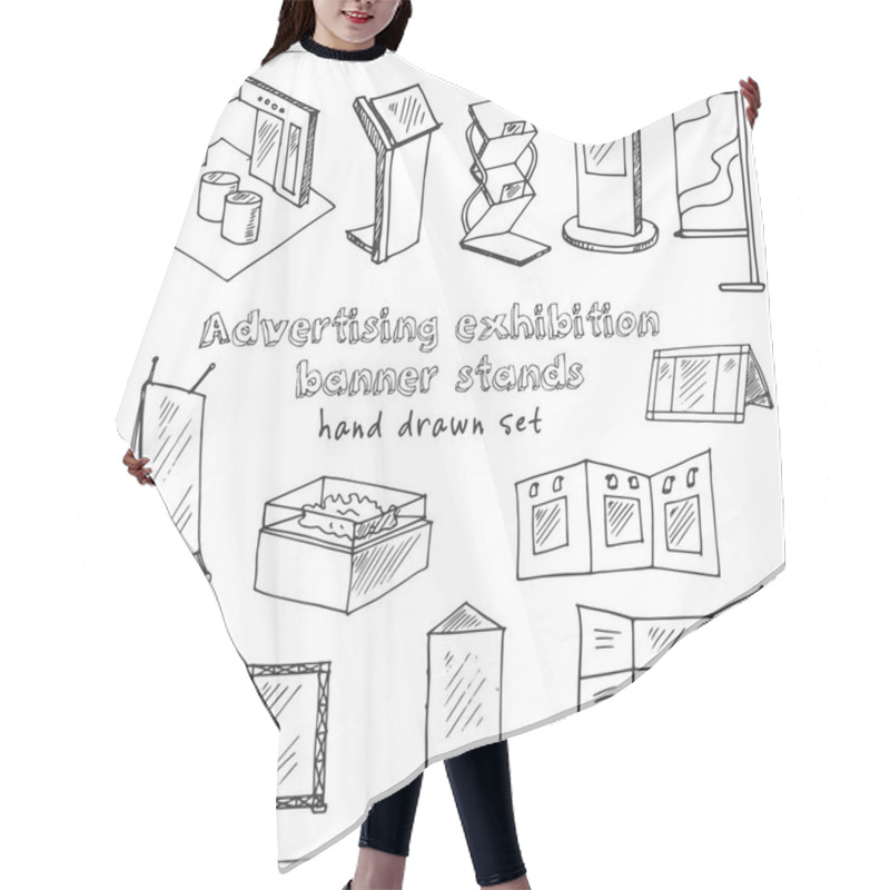 Personality  Hand Drawn Doodle Advertising Exhibition Banner Stands Set. Hair Cutting Cape