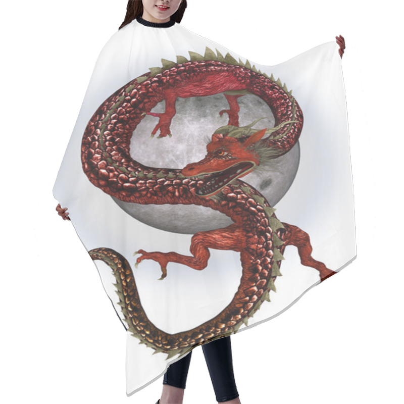 Personality  Red Eastern Dragon Hair Cutting Cape