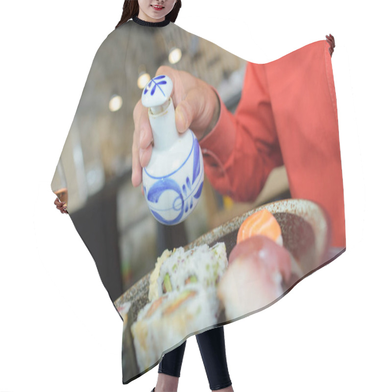 Personality  Eating Sushi In The Restaurant Hair Cutting Cape