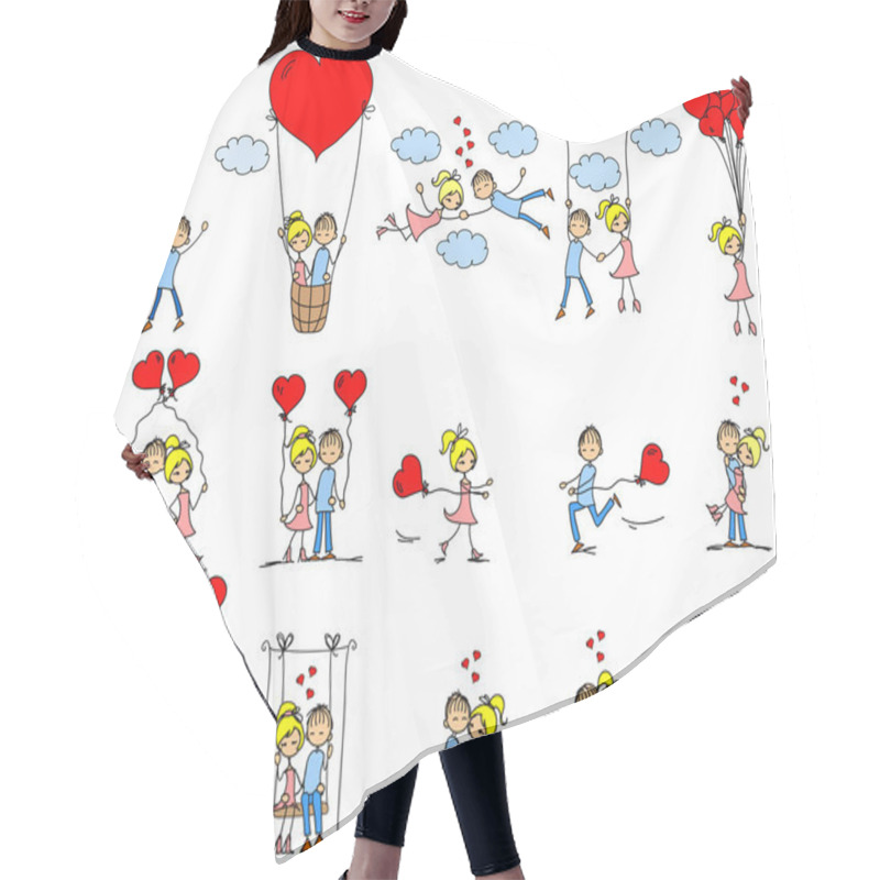 Personality  Valentine Doodle Boy And Girl, Vector Hair Cutting Cape