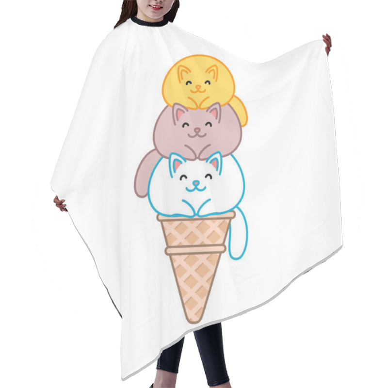 Personality  Cute Cat Ice-cream. Illustration Of Ice-creams Looks Like Three Kawaii Kittens Sitting On Each Other In A Waffle Cone. Vector 8 EPS. Hair Cutting Cape