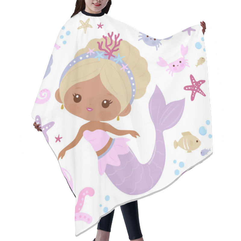 Personality  Beautiful Mermaid And Sea Animals. Vector Illustration Hair Cutting Cape