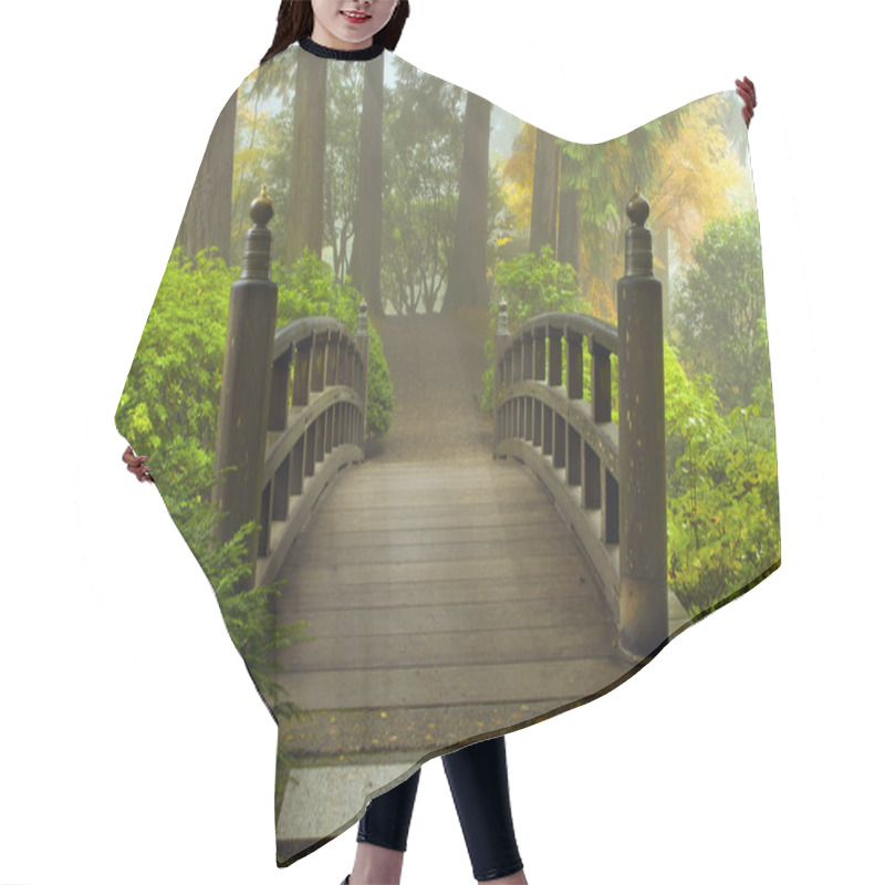 Personality  Wooden Bridge At Japanese Garden In Fall Hair Cutting Cape