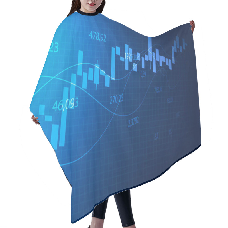 Personality  Graph Of Financial Growth With Rising Numbers Over Blue Background Hair Cutting Cape