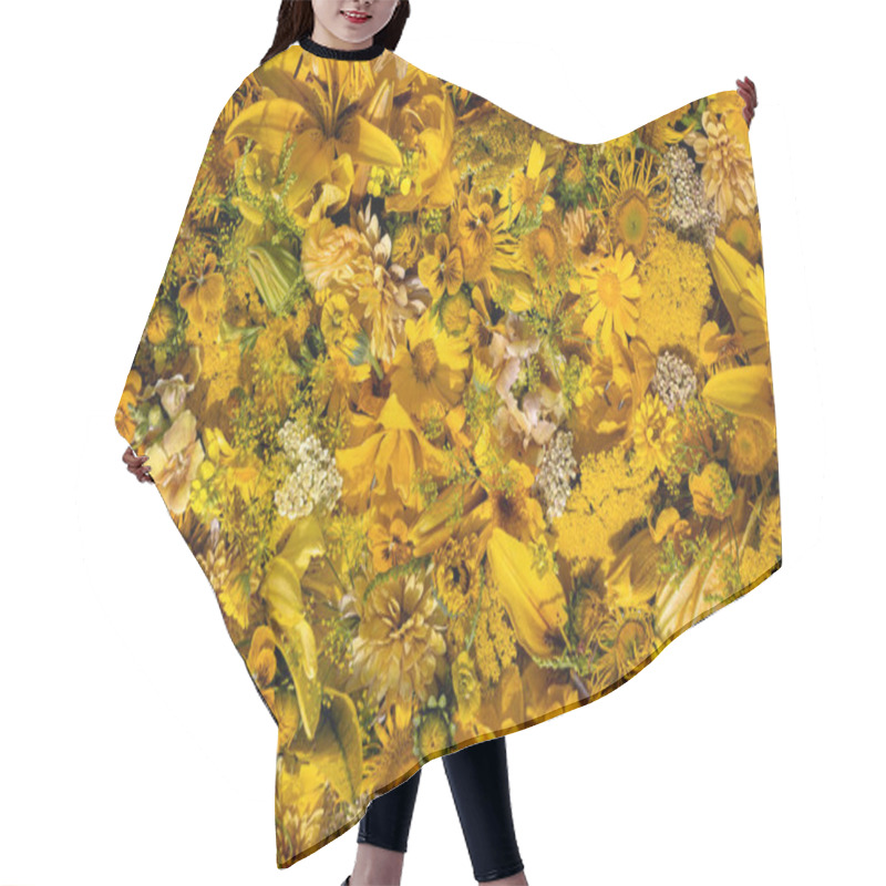 Personality  Yellow Flowers Composition.Background Yellow Floral. Hair Cutting Cape