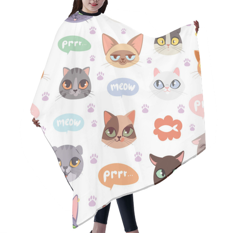 Personality  Seamless Hipster Cats Pattern Background Vector Illustration Hair Cutting Cape