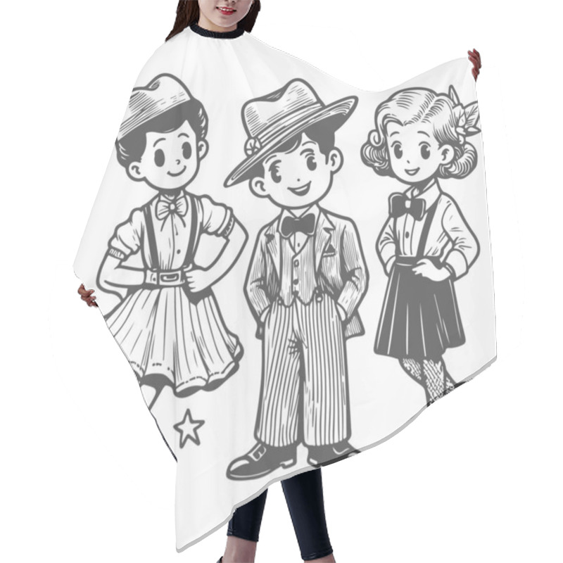 Personality  Retro Cartoon Characters In Classic 1940s Attire Hair Cutting Cape