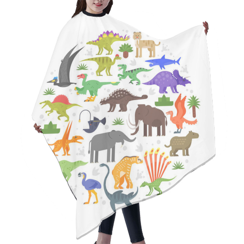 Personality   Round Composition Of Prehistoric Animals Icons Hair Cutting Cape