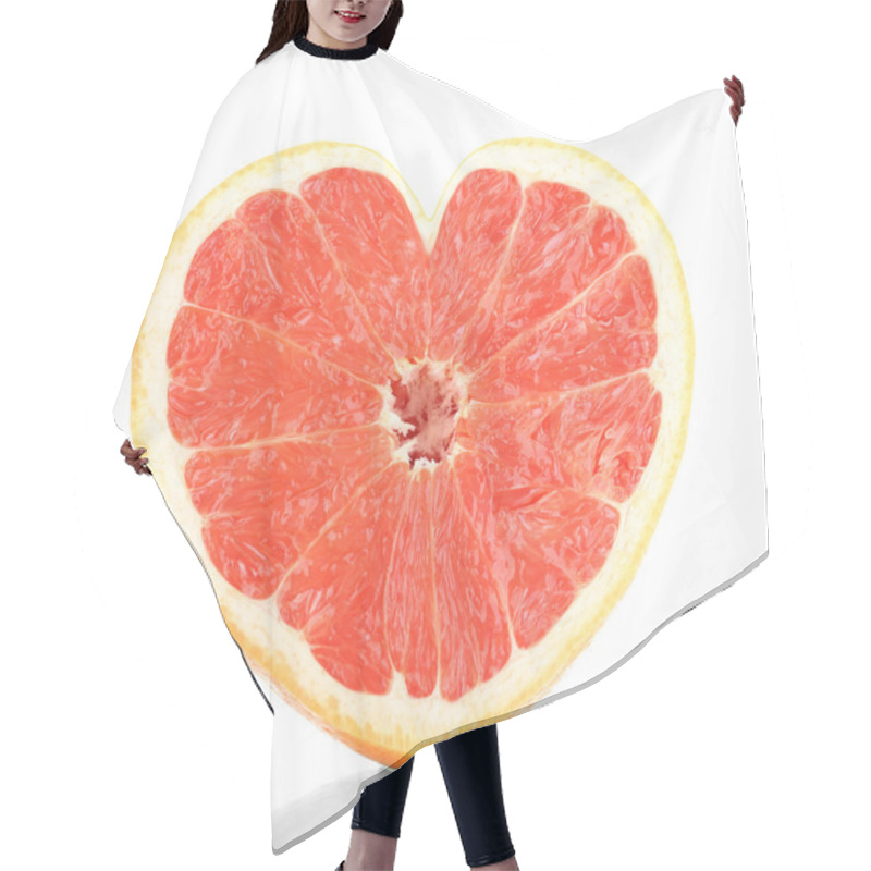 Personality  Half Of Ripe Grapefruit In Heart Shape Isolated On White Hair Cutting Cape