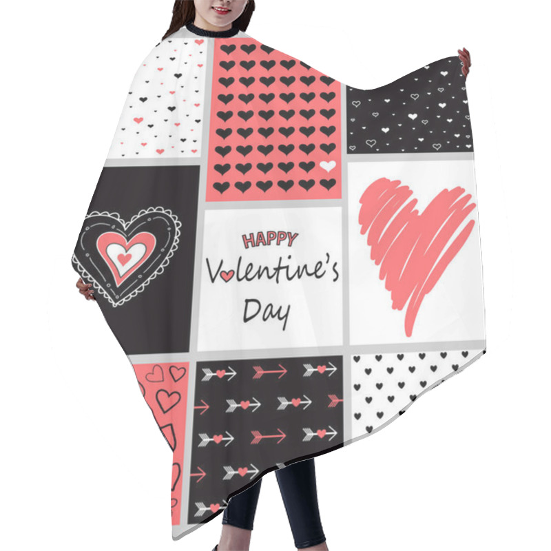 Personality  Vector Set Of Valentine's Day Hand Drawn Posters Hair Cutting Cape