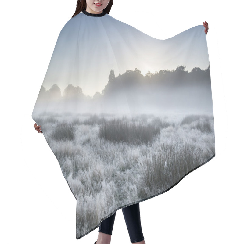 Personality  Beautiful Autumn Fall Foggy Dawn Landscape Over Frost Covered Fi Hair Cutting Cape