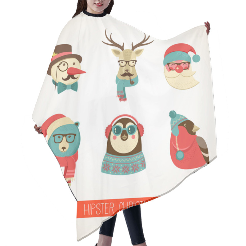 Personality  Christmas Background With Hipster Animals Hair Cutting Cape