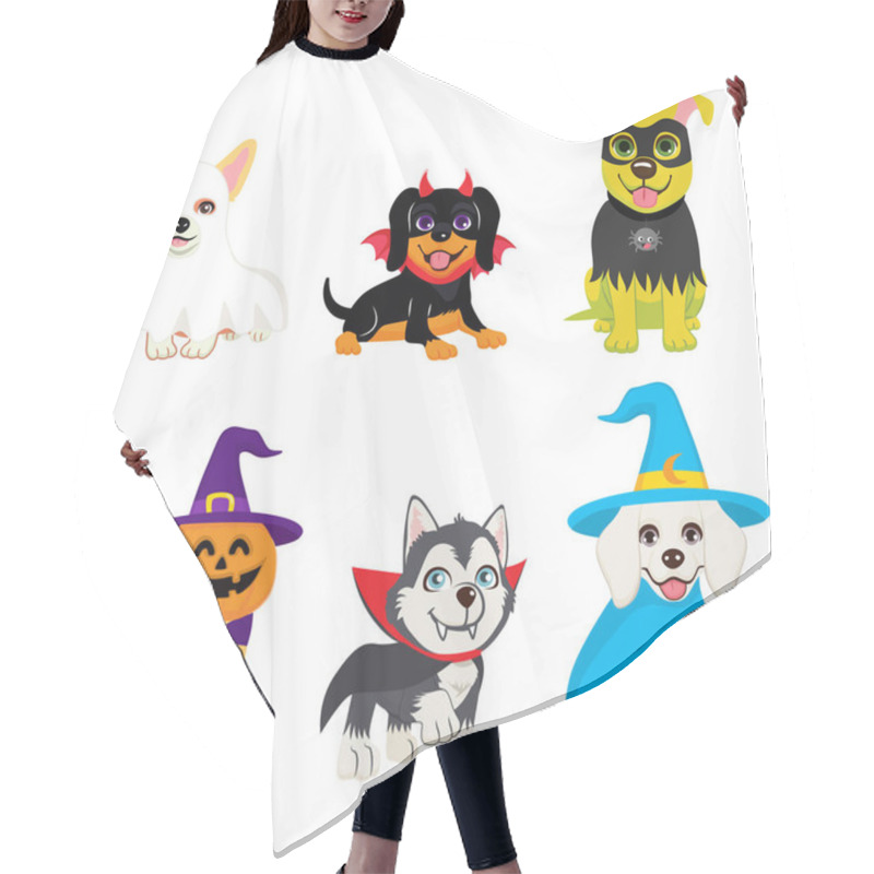 Personality  Various Dogs Of Different Breeds In Monsters Costumes Vector Illustration. Design Elements For Halloween Party Isolated On White Background Hair Cutting Cape