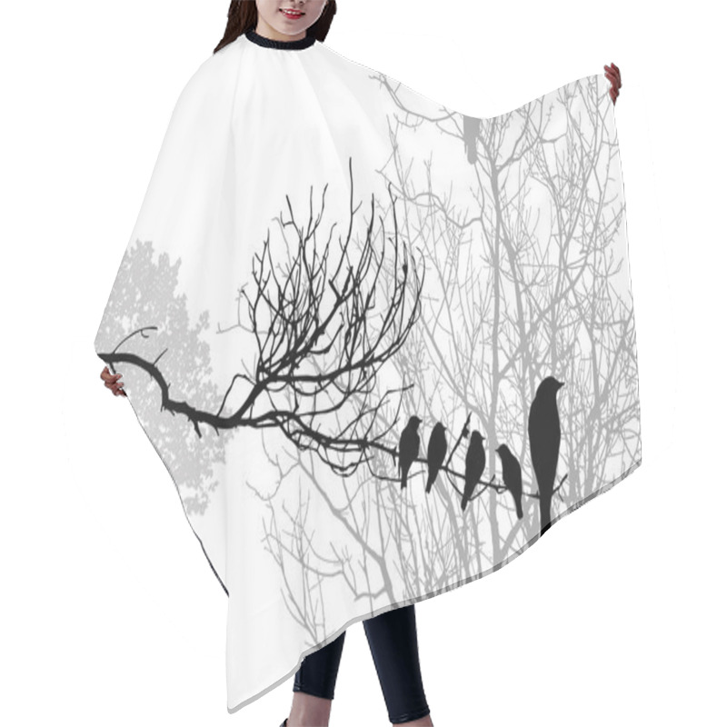 Personality  Birds Silhouette On Wood Branch, Vector Illustration Hair Cutting Cape