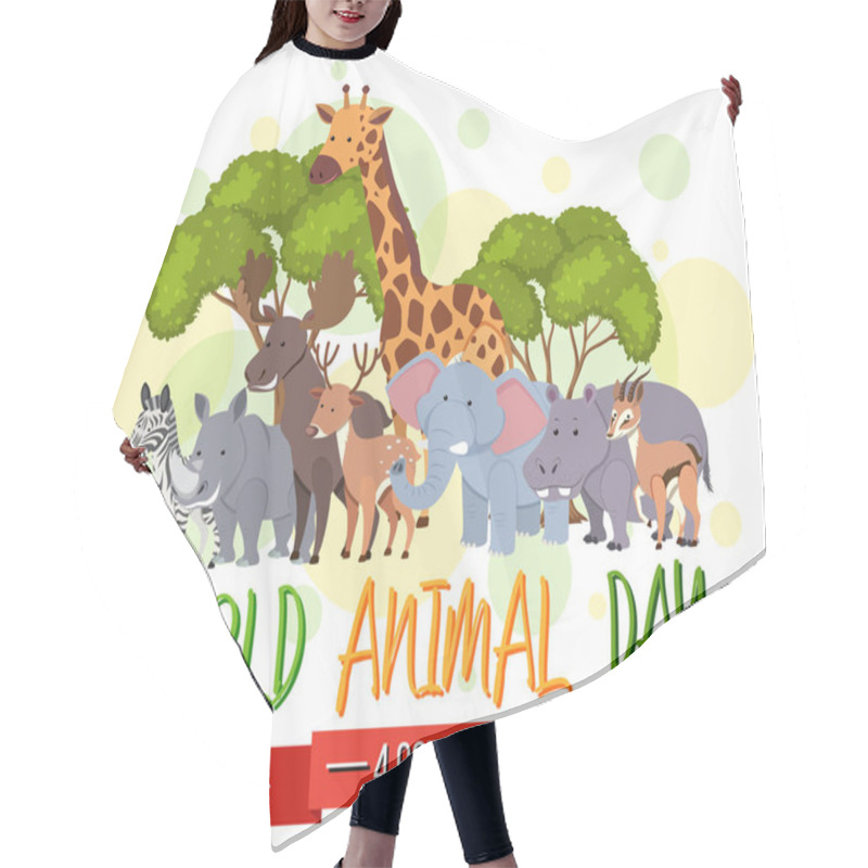 Personality  World Animal Day Banner With Wild Animals In Cartoon Style Illustration Hair Cutting Cape