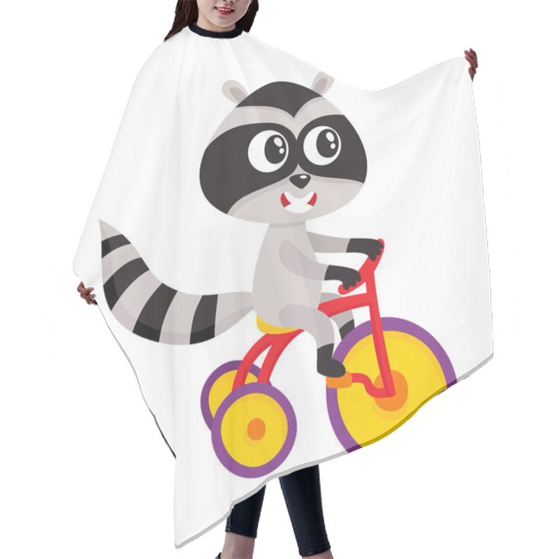 Personality  Cute Little Raccoon Character Riding Bicycle, Tricycle, Cycling, Cartoon Illustration Hair Cutting Cape