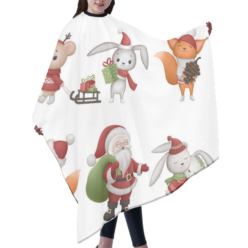 Personality  Collection Of Hand Drawn Christmas Characters Hair Cutting Cape