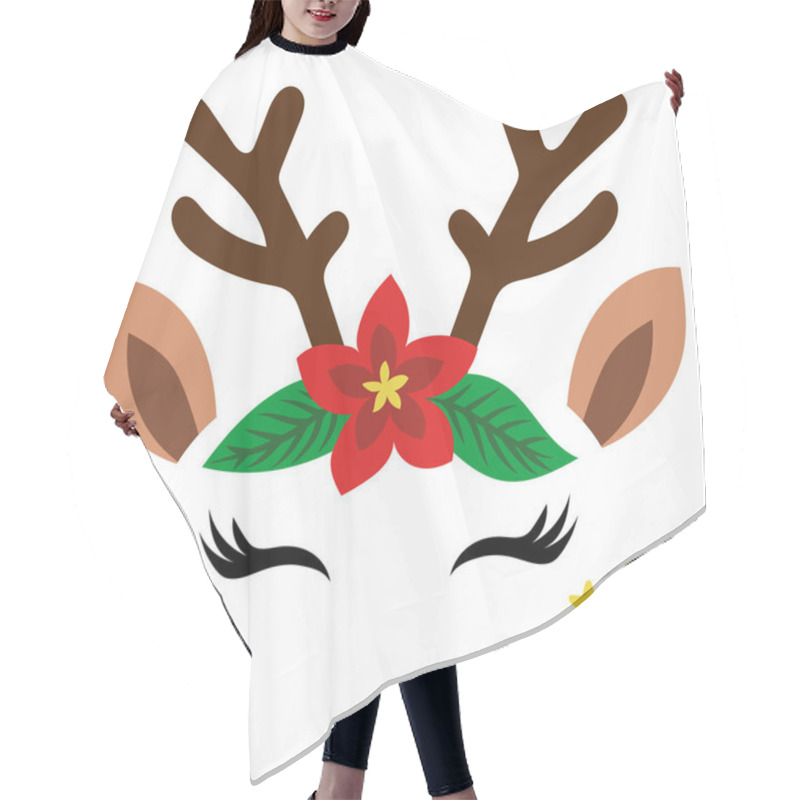 Personality  Deer Head, Reindeer Face With Beautiful Lashes. Vector Illustration For Card And Shirt Design For Autumn Holidays. Scandinavian Design, Good For Clothes, Baby Shower, Nursery Decoration. Hair Cutting Cape