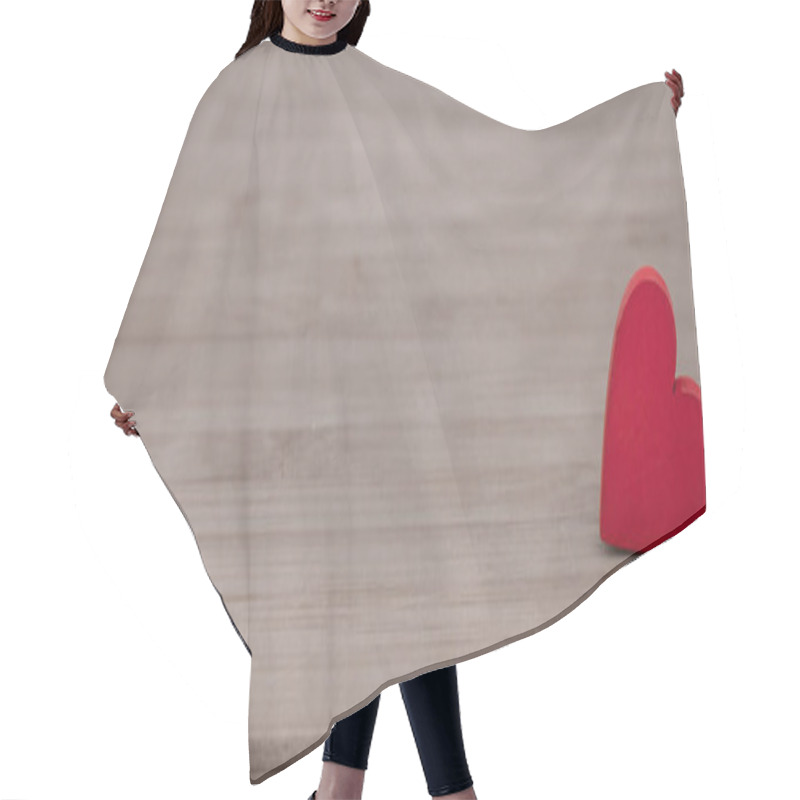 Personality  Red Wooden Heart On Wooden Background. Hair Cutting Cape