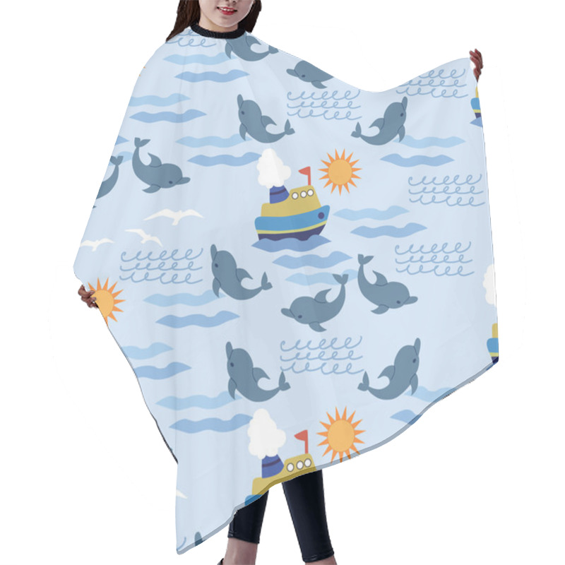 Personality  Sea Seampless Pattern Children Hair Cutting Cape