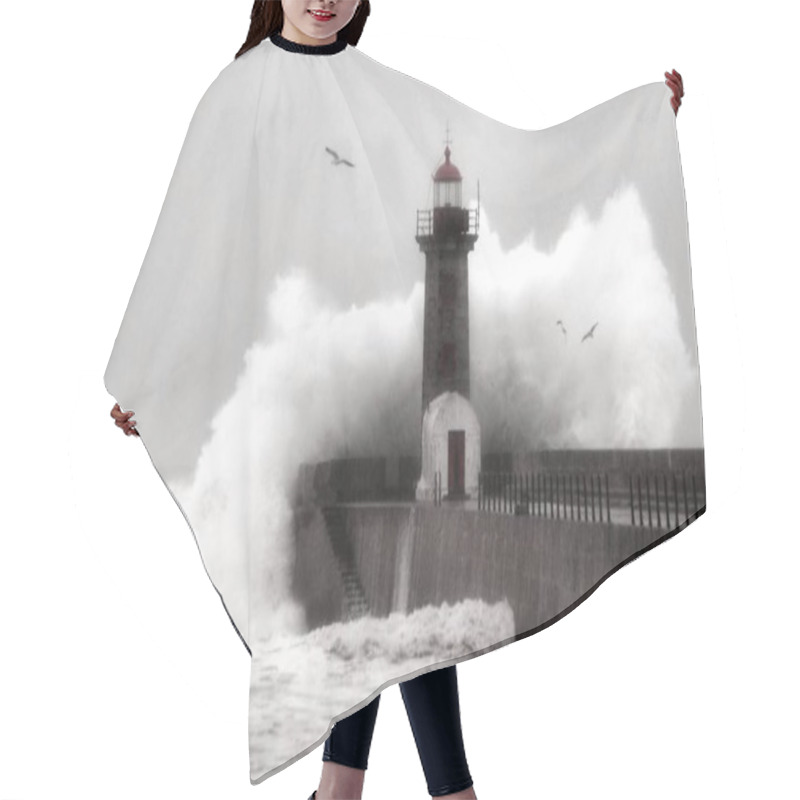 Personality  Storm In Oporto Lighthouse, Portugal Hair Cutting Cape