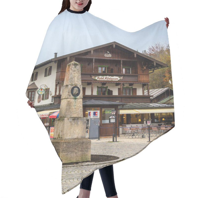 Personality  Schonau, Austria - October 23, 2024: Hotel Konigssee Is A Hotel Located In The Scenic Region Of Berchtesgaden In Bavaria, Germany. Hair Cutting Cape