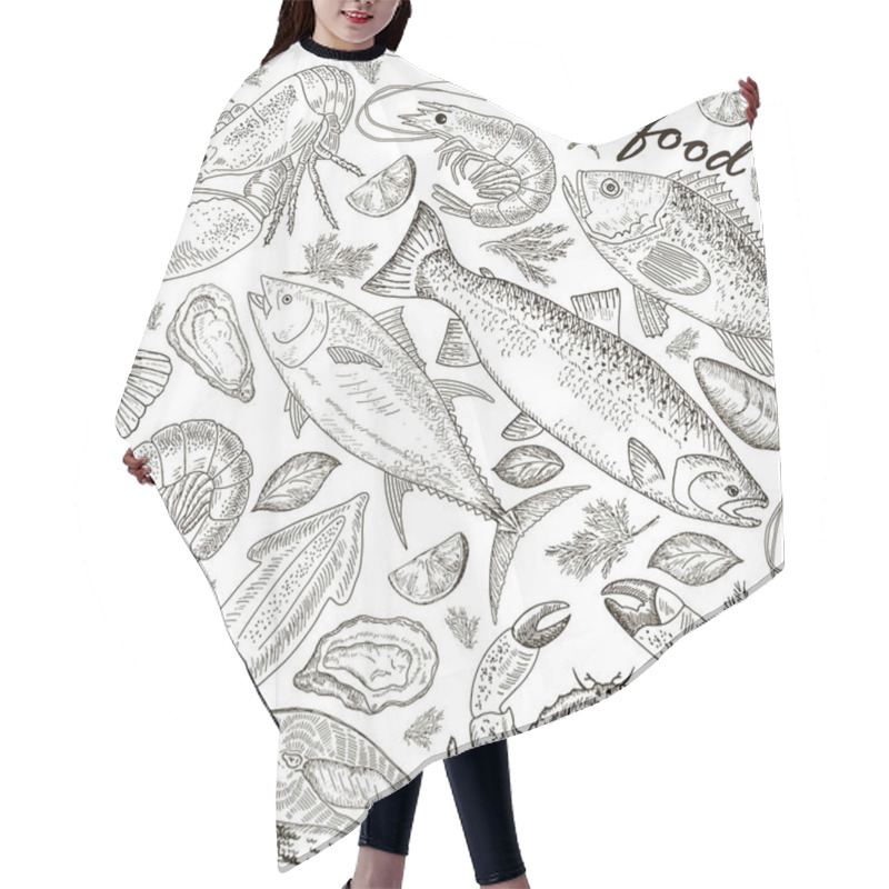 Personality  Seafood Set Seamless Pattern Hair Cutting Cape