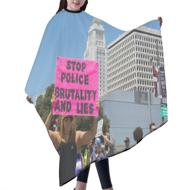 Personality  Woman Raising A Sign Hair Cutting Cape