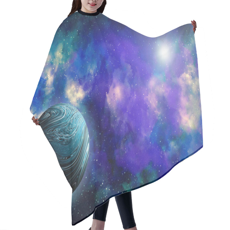 Personality  Unknown Planet From Outer Space. Space Nebula. Cosmic Cluster Of Stars. Outer Space Background. 3D Illustration. Hair Cutting Cape