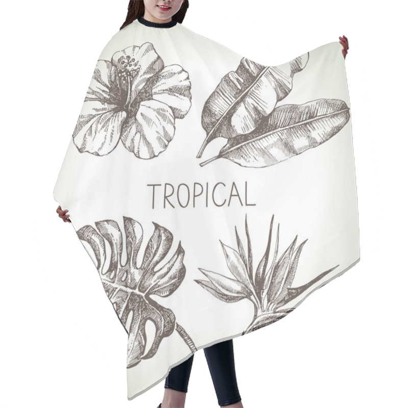 Personality  Hand Drawn Sketch Tropical Plants Hair Cutting Cape