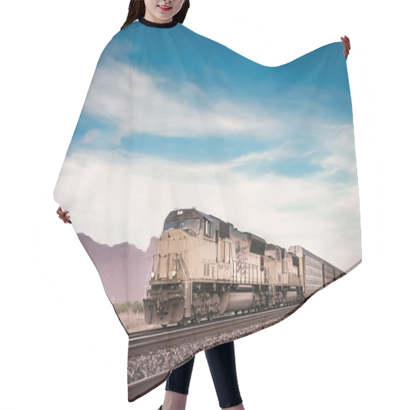 Personality  Freight Train Traveling Through Desert Hair Cutting Cape