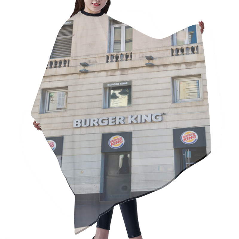 Personality  Marseille. France  - December 04, 2024: The Image Showcases A Burger King Storefront Located In A Historic European Building. The Main Entrance Is Positioned At The Corner, With A Prominent Sign, And A Person Entering, Suggesting It's A Bustling Loca Hair Cutting Cape