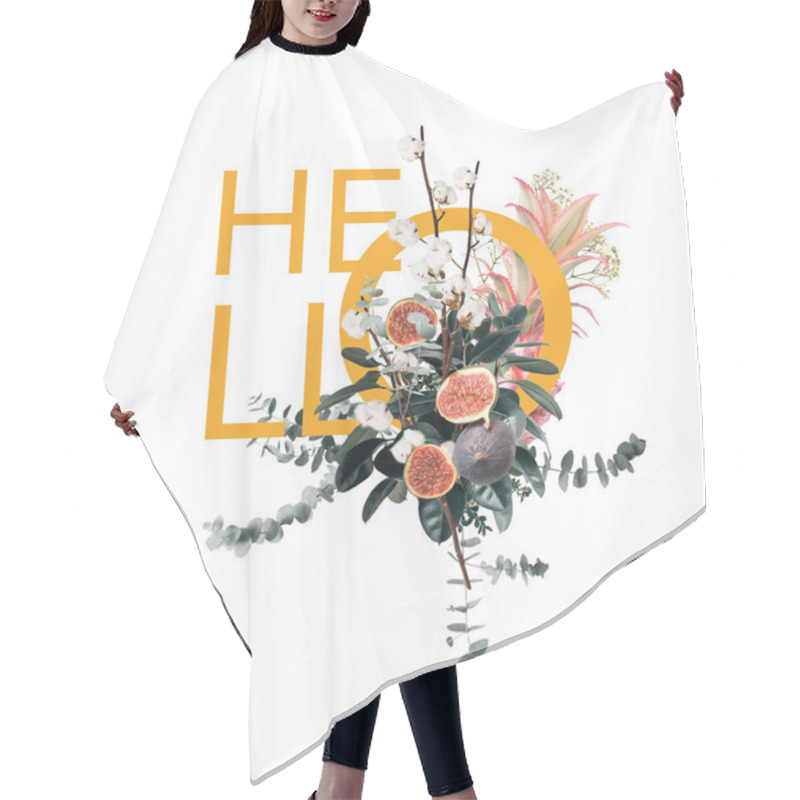 Personality  Creative Collage With Pineapple, Figs And Flowers With Sign HELLO Hair Cutting Cape