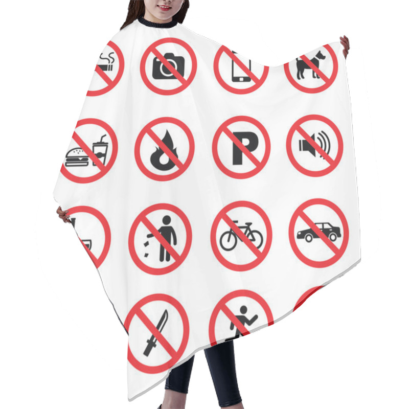 Personality  Set Of Prohibition Sign Icons Hair Cutting Cape