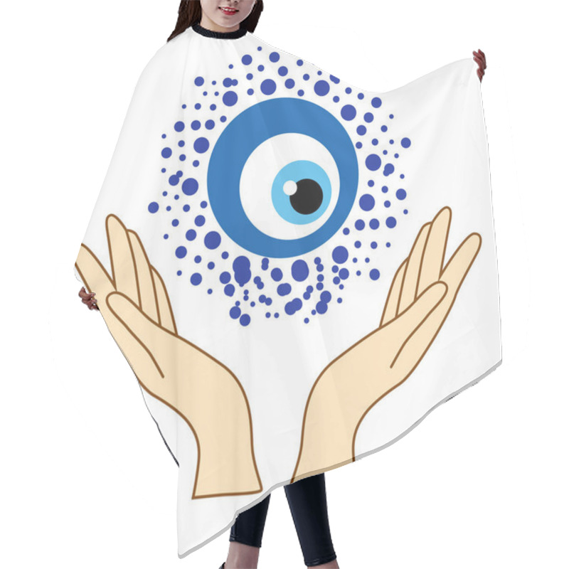 Personality  Illustration Of Mystical Goddess Hands,evil Eye, Celestial Symbols Of Moon Phase. Esoteric, Spiritual, Wicca Occult Inspired Concept Hair Cutting Cape