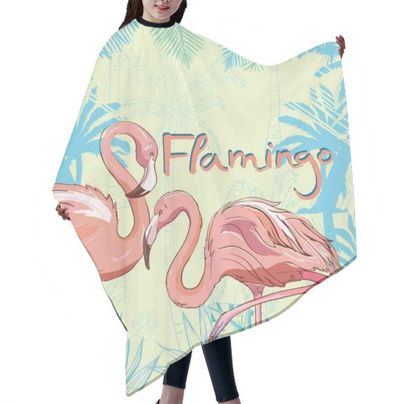 Personality  Pink Flamingo Vector Illustration Isolated On White Background. Hair Cutting Cape