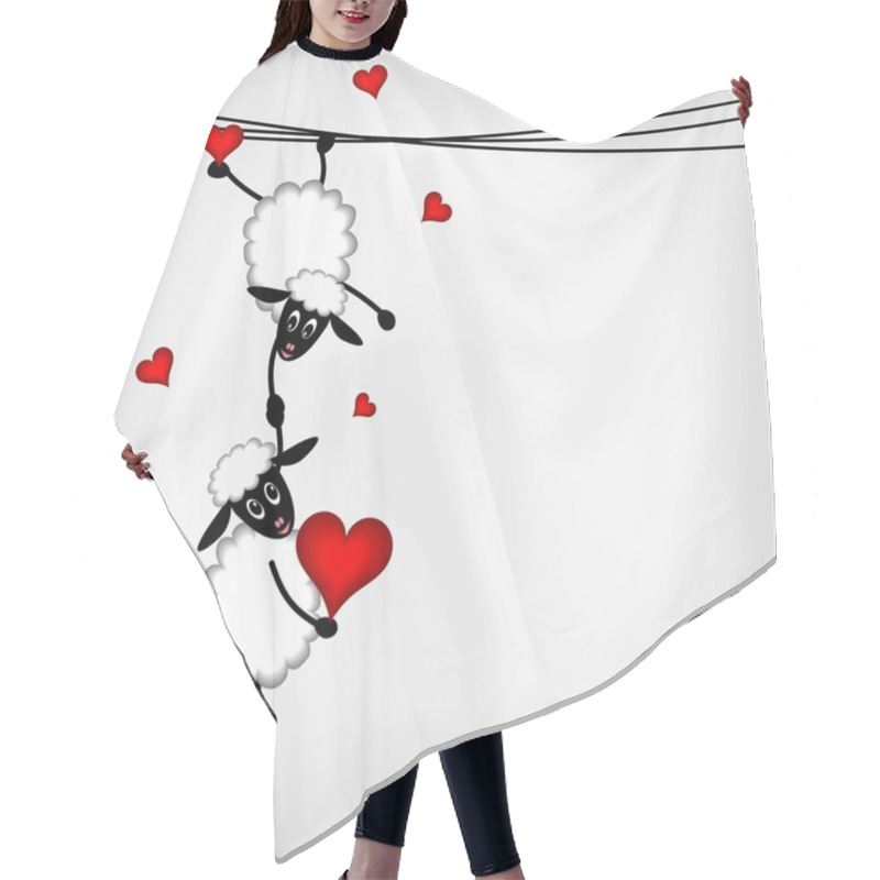 Personality  Two Sheep With Red Hearts Hair Cutting Cape