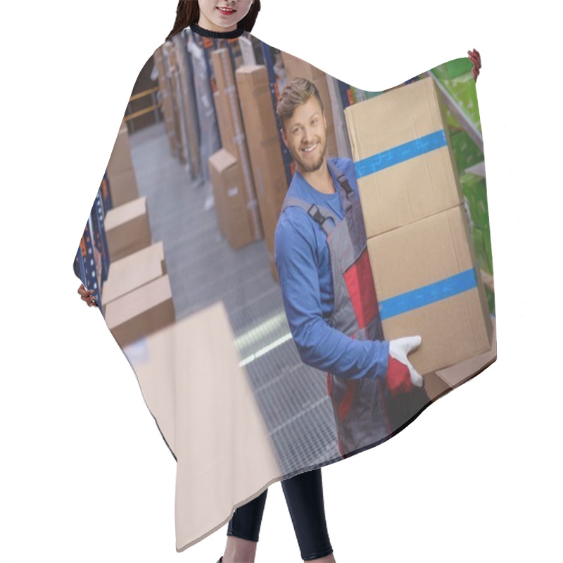 Personality  Porter Carrying Boxes In A Warehouse  Hair Cutting Cape