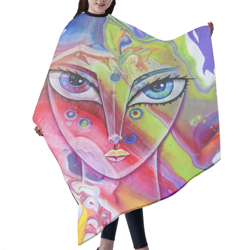 Personality  Woman Cubism Face, Girl Portrait Face Design Hair Cutting Cape