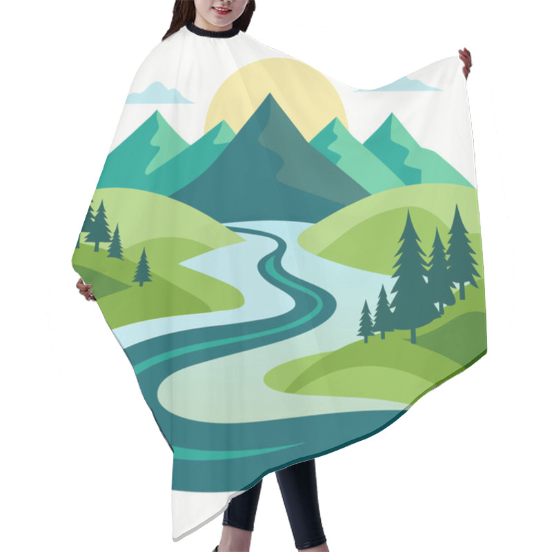 Personality  Scenic Mountain River Landscape With Green Hills And Trees Hair Cutting Cape